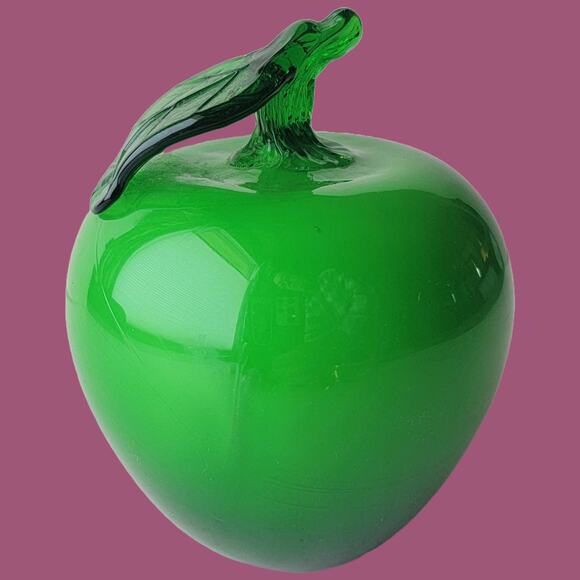 Vintage 1960s Murano Style Hand Blown Life Sized Green Apple - Picture 1 of 5